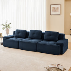 117" Modern Modular Sectional Sofa for Living Room, Corduroy Fabric,Oversized 3-Seater Couch with Deep Seat, Pearl-like piping, Tufted Design,Buckle connection,No Assembly,Anti-slip Design,Blue