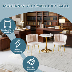 Square Tulip Dining Table for 2-4 Persons, 24 Inch Small Kitchen Table with Sturdy Golden Metal Pedestal Base, Modern Bistro Table for Small Space, Apartment, Cafe, Office, Living Room (White & Gold)
