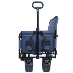 3-in-1 Convertible Folding Wagon Cart with Bench Seat & Storage - 500lbs Heavy-Duty Utility Wagon, 180L Capacity All-Terrain Wheels for Camping, Beach, Sports, Garden, dark blue
