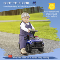 Aosom Kids Push Ride On Car with Working PA System and Horn, Police Truck Style Foot-to-Floor Sliding Car for Boys and Girls with Under-Seat Storage, for 18 Months to 5 Years Old, Blue