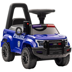 Aosom Kids Push Ride On Car with Working PA System and Horn, Police Truck Style Foot-to-Floor Sliding Car for Boys and Girls with Under-Seat Storage, for 18 Months to 5 Years Old, Blue