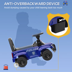 Aosom Kids Push Ride On Car with Working PA System and Horn, Police Truck Style Foot-to-Floor Sliding Car for Boys and Girls with Under-Seat Storage, for 18 Months to 5 Years Old, Blue