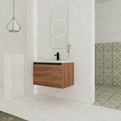LEVISTAR Brown 30 Inch Bathroom Vanity with resin Countertop Sink, 2 Doors Bathroom Cabinet Set