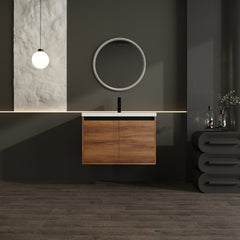 LEVISTAR Brown 30 Inch Bathroom Vanity with resin Countertop Sink, 2 Doors Bathroom Cabinet Set