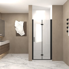 33-32 "x 72" Bifold Shower Door, 1/4"(6mm) Tempered Glass, Matte Black Aluminum Frame, Explosion Proof Film