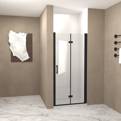 33-32 "x 72" Bifold Shower Door, 1/4"(6mm) Tempered Glass, Matte Black Aluminum Frame, Explosion Proof Film
