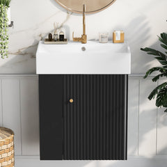 21.6 inch Modern Floating Bathroom Vanity with Ceramic Basin - Perfect for Small Bathrooms, Left side storage