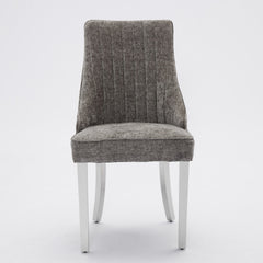 Rayon Cloth Flocking Chenille Dining Chairs Channel Kitchen Dinner Chair Comfy Fabric Upholstered Accent Chair for Dining Room with Silver Brushed Stainless Steel Legs,Set of 2 (Gray), SW1747GY