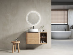 36'' Wall-Mounted Bathroom Vanity With Ceramic Art Sink, and Storage Shelves, Soft-Close Door, KD-Packing, Plywood