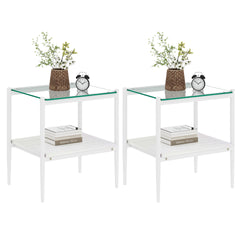 Set of 2 Rectangle End Table, Tempered Glass Tabletop with MDF layer, Modern Table for Living Room , Transparent Glass