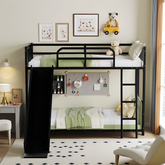 Bunk Bed with Ladder and Slide, metal Bed Frame with Safety Guard Rails, Black,Custom mattress needed