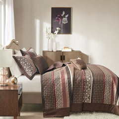 5 Piece Reversible Jacquard Bedspread Set Red King