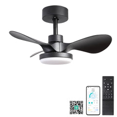 24" Small Ceiling Fan with Light remote control ,Modern Low Profile black Ceiling Fan, 6-Speeds Quiet Reversible DC motor for Bedroom,Kitchen