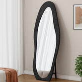 Full Length Mirror,63" x 24" Floor Mirror/ Wall Mirror, Flannel Wrapped Wooden Frame Floor Mirror,Irregular Wavy Mirror Standing/Halling Large Wall Mirror for Bedroom,Living Room, Dressing Room Black