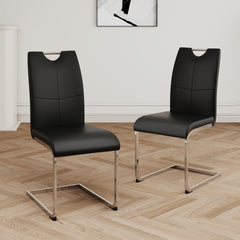 Modern Dining Chairs with Faux Leather Padded Seat Dining Living Room Chairs Upholstered Chair with Chrome Metal Legs Design for Kitchen, Living, Bedroom, Dining Room Side Chairs Set of 2