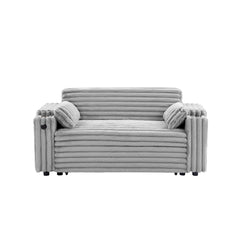 Light Grey Corduroy Sofa Bed with Pull Out Bed