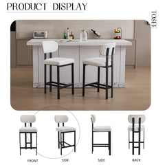 Bar Stools Set of 2, 26 inch Modern Upholstered Fabric Counter Height Barstools, Kitchen Island Chairs with Black Metal Legs for Dining Room/Kitchen Island/Bar