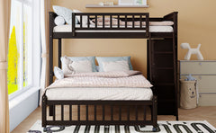 Wooden Twin Over Full Bunk Bed With Six Drawers And Flexible Shelves,Bottom Bed With Wheels,Espresso