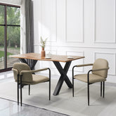 Dinning Chair with iron frame-Set of 2-Espresso+Khaki