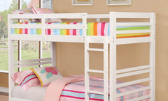 Twin Over Twin Transitional Bunk Bed With Two Drawers And Attached Ladder, White