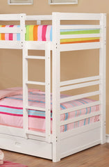 Twin Over Twin Transitional Bunk Bed With Two Drawers And Attached Ladder, White