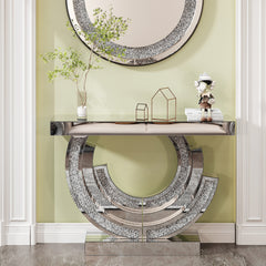 3C Shaped Crushed Diamond Hallway Table For Hotel Mirrored Centre Diamond Console Table For Living Room