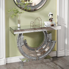 3C Shaped Crushed Diamond Hallway Table For Hotel Mirrored Centre Diamond Console Table For Living Room