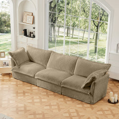Slipcovered Sofa Couch, Modern 3 Seater Sofa with Suppleness Armrests,Deep Seat Sofa with Soft Multiple Big Pillows, Comfy Couch for Living Room, Apartment,Camel Corduroy Fabric
