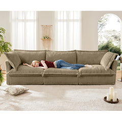 Slipcovered Sofa Couch, Modern 3 Seater Sofa with Suppleness Armrests,Deep Seat Sofa with Soft Multiple Big Pillows, Comfy Couch for Living Room, Apartment,Camel Corduroy Fabric