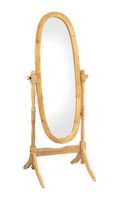 59.25" Tall Standing Wooden Floor Mirror with Natural finish, Oval Shape
