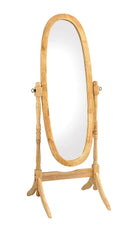 59.25" Tall Standing Wooden Floor Mirror with Natural finish, Oval Shape