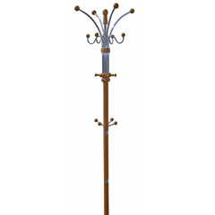 73" Tall Chrome and Wood Coat Rack, Oak finish