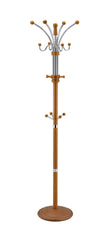 73" Tall Chrome and Wood Coat Rack, Oak finish