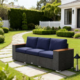 3-Seat PE Rattan Wicker Sofa Outdoor Patio Sofa with Cushions
