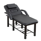 Professional Black Beauty Bed with Removable Headrest & Breast Cushions, Armrests and Storage Shelf for Massage, Facial, Tattoo & Spa