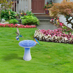 17'' Ceramic Bird Bath for Outside, Elegant Tall Outdoor Bird Bath, Lightweight Pedestal Glazed Birdbaths for Outdoors with floral Pattern, Blue Ombre
