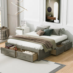 Queen Size Platform Bed with 6 Storage Drawers, Antique Gray(OLD SKU:N708P263022E)