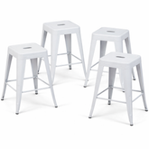 24 Inch Counter Height Stool, Backless Metal Bar Stools Set of 4, Non-Stackable, Detachable & Easy Assembly, Space-Saving Design for Kitchen Island/Bar/Café/Dining Room (White)