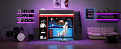 Gaming Loft Bed with Desk and Storage,LED Lights, Twin
