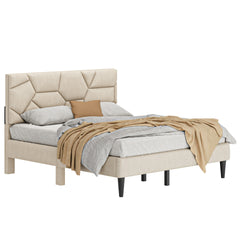 Queen Bed Frame, linen storage headboard, strong and stable, no noise, no box spring, easy to assemble (Beige)