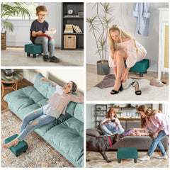 HOMCOM Ottoman Foot Rest, Small Foot Stool with Linen Fabric Upholstery and Plastic Legs, Cube Ottoman for Living Room, Green