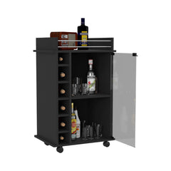 Bar Cart Baltimore, Two Tier Cabinet With Glass Door, Six Wine Cubbies, Black Wengue Finish