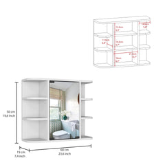 Medicine Cabinet Milano, Six External Shelves Mirror, White Finish