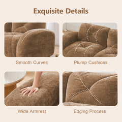 2-Seater Tufted Sofa Couches with boneless Sofa,Soft Velvet Fabric,Bottom Anti-Slip Design,32D High Density Sponge,Ergonomic Design Bottom,No Assembly Required,Fits Living Rooms,Camel