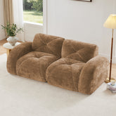 2-Seater Tufted Sofa Couches with boneless Sofa,Soft Velvet Fabric,Bottom Anti-Slip Design,32D High Density Sponge,Ergonomic Design Bottom,No Assembly Required,Fits Living Rooms,Camel