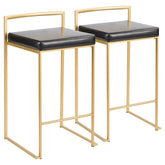 Fuji Contemporary-Glam Counter Stool in Gold with Black Faux Leather by LumiSource - Set of 2