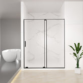 56-60" W x 72" H Semi-Frameless Sliding Shower Door, 5/16"(8mm) Clear SCGG Tempered Glass, Matte Black Finish, Cut Adjustable Width 4"