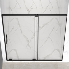 56-60" W x 72" H Semi-Frameless Sliding Shower Door, 5/16"(8mm) Clear SCGG Tempered Glass, Matte Black Finish, Cut Adjustable Width 4"