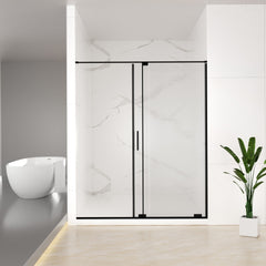 56-60" W x 72" H Semi-Frameless Sliding Shower Door, 5/16"(8mm) Clear SCGG Tempered Glass, Matte Black Finish, Cut Adjustable Width 4"