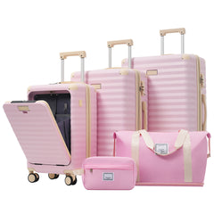 Luggage Sets 5 Piece with Front Opening , Hardside Expandable Carry on Suitcase with Spinner Wheels TSA Lock USB Port Cup Holder Duffel Bag and Toiletry Bag